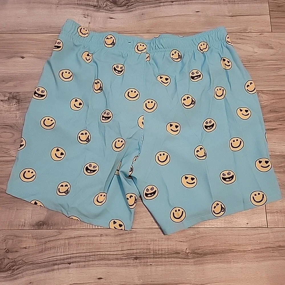 Hollister Stretch Swim Trunks Board Shorts Mens Large Blue‎ Smiley Face